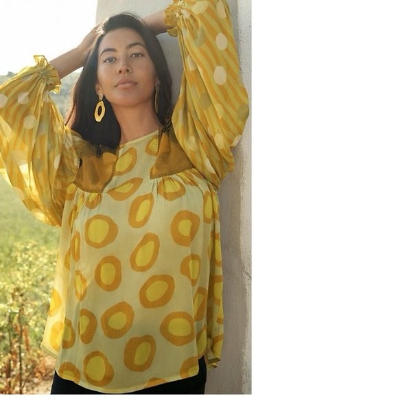Anthropologie Yellow and Gold Patterned Blouse - Picture 1 of 9